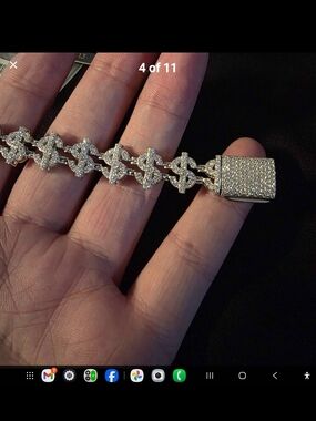 DOLLAR SIGN MOISSANITE BRACLET 18K/925SS 8" 12MM PASSES DIAMOND TEST GRA REPORT